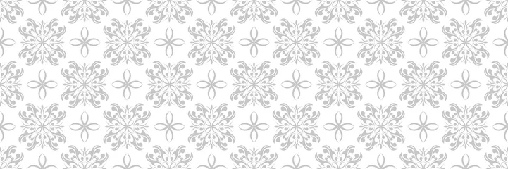 Foto auf Glas Floral gray print on white. Long seamless pattern © Liudmyla