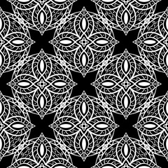  White geometric pattern on black. Seamless background. Indian style