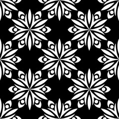  Black seamless background with white floral pattern