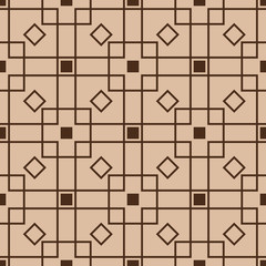 Geometric square seamless pattern. Beige and brown background