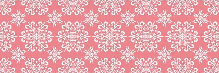 Fototapeta premium Floral print. White seamless pattern on pink background