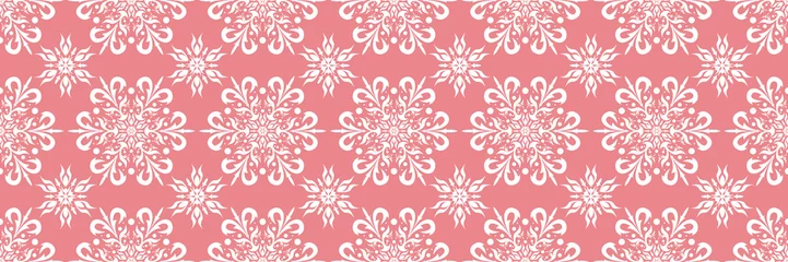 Poster Floral print. White seamless pattern on pink background © Liudmyla