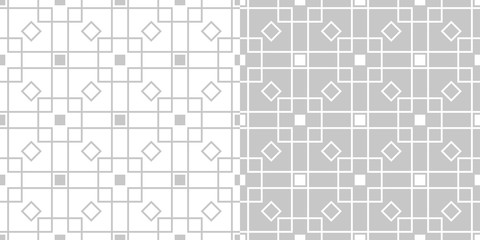 Geometric seamless patterns. White and gray square backgrounds compilation