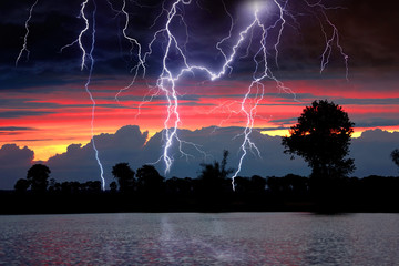 Naklejka na ściany i meble Thunderstorm over the lake