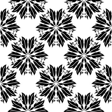 Seamless background with floral black and white pattern