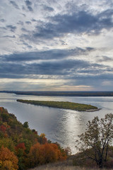 The island on the Volga river in the fall.