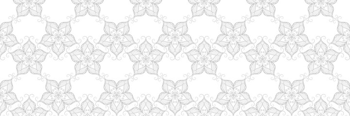Gray and white seamless pattern. Geometric print in oriental indian style