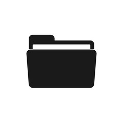 open folder icon. Black white folder with documents on a white background