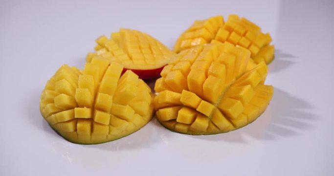 Fresh thai yellow mango background, rotates, close up