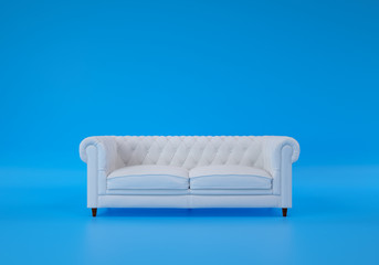 white leather sofa is standing in an empty blue room with a blue floor. Concept of minimalism. 3d rendering mock up - Illustration