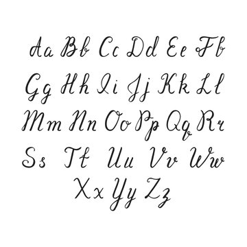 Hand drawn brush ink alphabet letters. Valentine or wedding invitation english font. Monogram calligraphy.