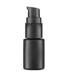 Eye Serum Cosmetic Bottle. Highlight Pump Dispenser Vial for Face Care Treatment. Black Container Mockup for Essential Liquid, Concealer, or Tonal Base. Realistic Packaging Sample.
