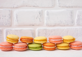 Sweet and colourful french macaroons or macaron on white background, Dessert 