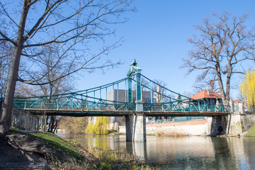 Bridge of lovers in spring on the river Oder, Poland