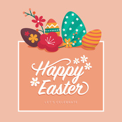 Happy Easter wishes card with eggs