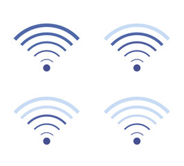 Set of wi-fi icons of blue color on white background. Internet connection levels.