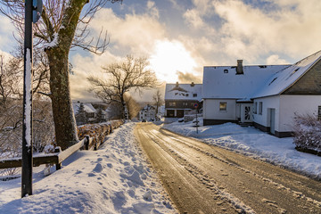 Wintery road in Neuastenberg, Winterberg, germany