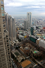 Fototapeta na wymiar The view of Tokyo Shinjuku seen from the observation room of Tokyo Metropolitan Government