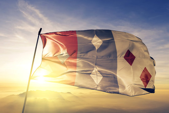 Cocle province of Panama flag waving on the top sunrise mist fog