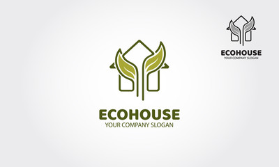 EcoHouse Vector Logo Template. Simple and elegant identity illustration that symbolizes the impression of green, peaceful, clean, and natural.