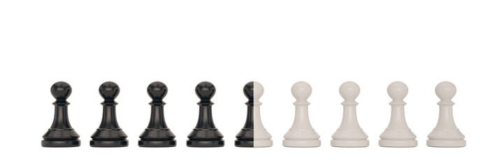 Black and white pawn over white background 3D illustration.