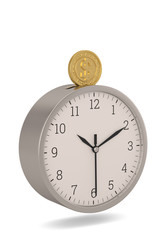 Gold coin and clock bank isolated on white background. 3D illustration.