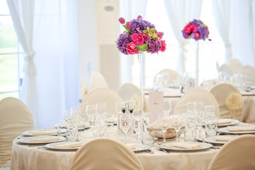 Beautifulrestaurant prepared for wedding