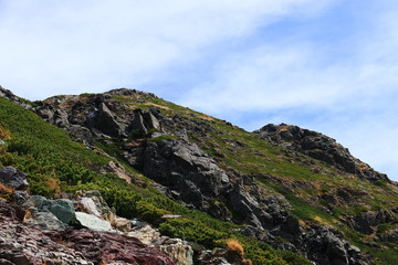 南アルプス塩見岳山頂への道 　山頂直下から頂上を望む