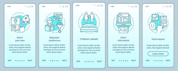 Babysitter choosing onboarding mobile app page screen vector template