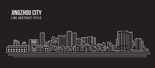 Cityscape Building Line art Vector Illustration design -  Jingzhou city