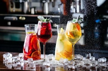sangria with red and white wine Summer alcohol drink and ingredients.