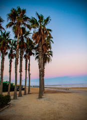 Obraz na płótnie Canvas Beautiful sunset at Barceloneta Beach, Barcelona; Spain
