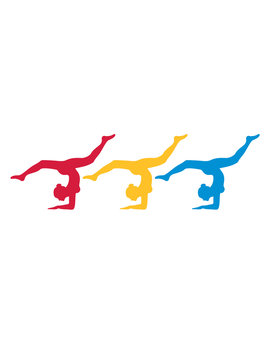 bunte reihe 3 freunde team gymnastik sport turnen ballette m&auml;dchen frau weiblich tunerin silhouette logo clipart yoga verein