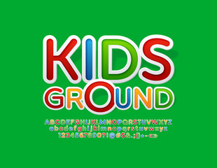 Vector bright banner Kids Ground with Alphabet Letters, Numbers and Symbols. Colorful Isometric Font 