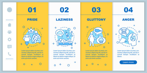 Seven deadly sins onboarding mobile app page screen vector templ - obrazy, fototapety, plakaty