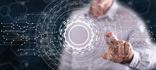 Man touching a virtual technology concept