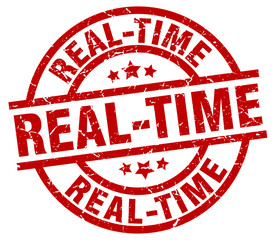 real-time round red grunge stamp