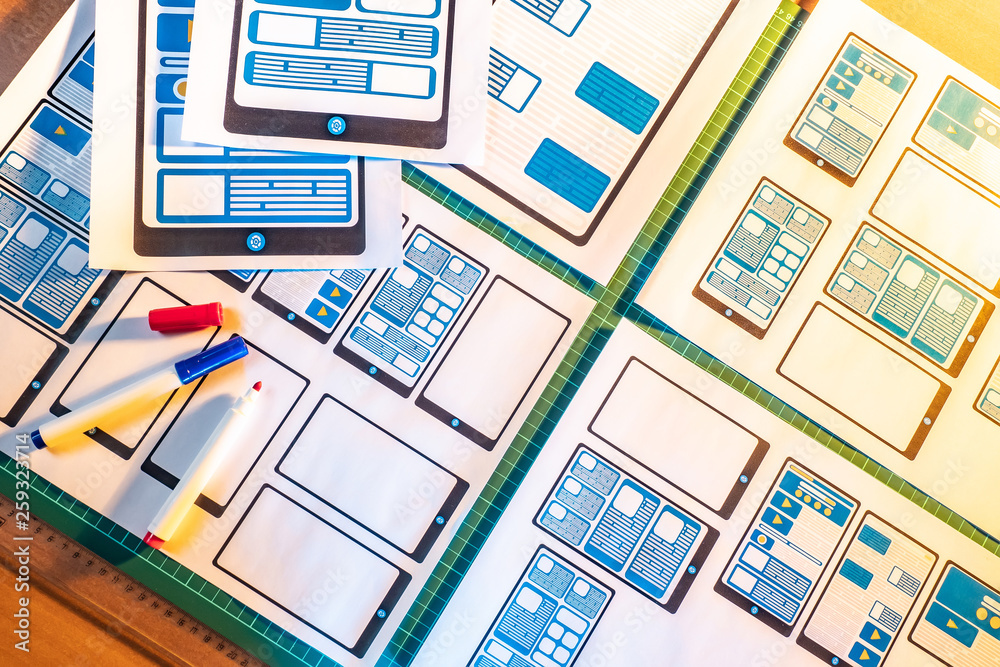 Poster workplace graphic designer. software development. outline an application for mobile devices. website