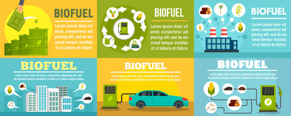 Bio fuel station banner set. Flat illustration of bio fuel station vector banner set for web design