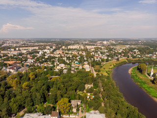 View of the city from the drone