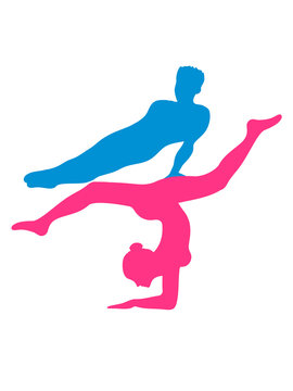 2 freunde team paar p&auml;rchen liebe mann gymnastik sport turnen ballette m&auml;dchen frau weiblich tunerin silhouette logo clipart yoga verein