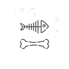 Fish Skeleton, Dog Bone Vector Line Icon, Symbol, Pictogram, Sign. Light Abstract Geometric Background. Editable Stroke