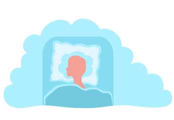 Girl rest and dream on cloud pillow  in bed.