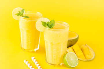 Mango smoothie and ingredients