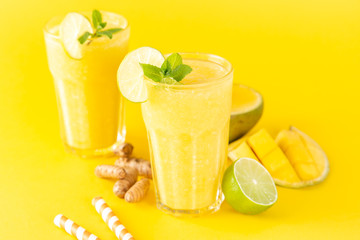Mango smoothie and ingredients