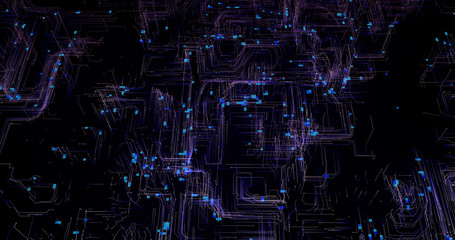 Infinite motion of lines and particles. Plexus zoom pattern. Abstract particles and lines texture. Digital computer image. Generative picture. 3D illustration, 3D rendering.
