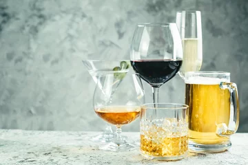 Fotobehang Selection of alcoholic drinks - beer, wine, martini, champagne, cogniac, whiskey © anaumenko