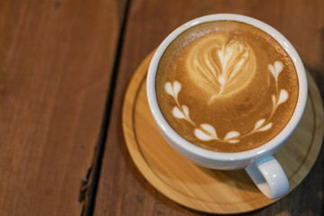 Backgrounds of Latte coffee, Coffee cup latte art in shop.