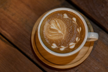 Backgrounds of Latte coffee, Coffee cup latte art in shop.