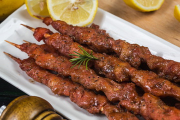 skewers shashlik kebab with red sauce